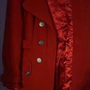Chic Red Coat with Gold Buttons​